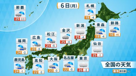 連休最終日（6日）西日本は荒れた天気　Uターンラッシュに影響も