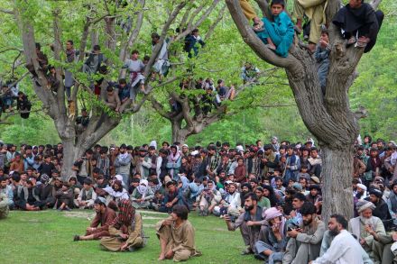 【今日の1枚】まるでヒトのなる樹、伝統レスリングを観戦 アフガニスタン