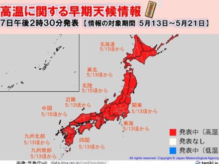 土曜が暑さピーク　来週もかなりの高温　全国的に「高温に関する早期天候情報」