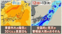 週末『季節外れ暑さ 30℃以上真夏日』 週明け『全国的に荒天 警報級大雨のおそれ』