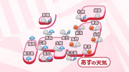 【あすの天気】九州は朝から、中国・四国は午前中に雨　関東や東北は午前中は晴れ