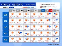 中国地方　晴れる日多いが週末ごとに雨も　 梅雨入り前の晴天　早めに大雨の備えを