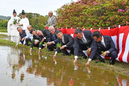 30人が豊作と伝統継承祈願　主基斎田跡でお田植え祭　鴨川の明治神宮崇敬講（千葉県）