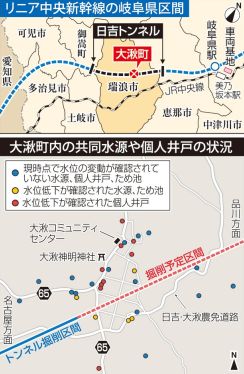 リニア工事で水位低下、岐阜・瑞浪市内の井戸など１４カ所　ＪＲ東海認める「早急に上水道工事進める」