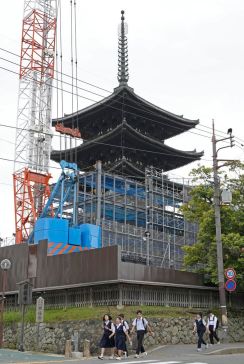 興福寺の五重塔、しばしお別れへ　大規模修理で素屋根建設