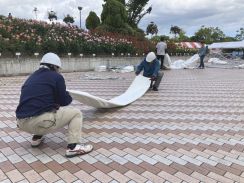 広島・福山 ばら祭のテント、強風で20張り倒れる　けが人や花壇被害なし