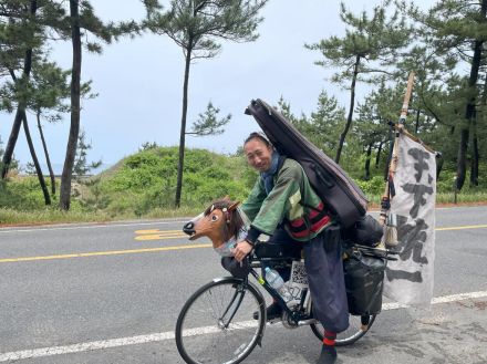 鳥取にも信長の顔　自転車で47都道府県を巡り天下統一へ