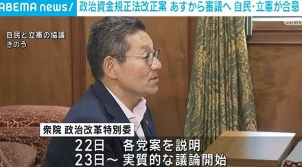 政治資金規正法改正案 22日から審議へ 自民・立憲が合意