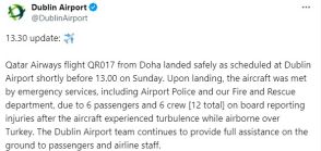 また乱気流、12人負傷　ドーハ発ダブリン着のカタール航空機