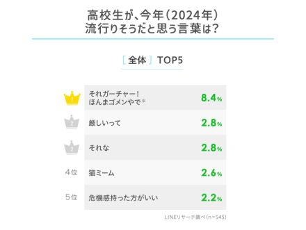 意味わかる？ 高校生が選ぶ2024年の流行語、1位は「それガーチャー！ ほんまゴメンやで」【LINEリサーチ調べ】