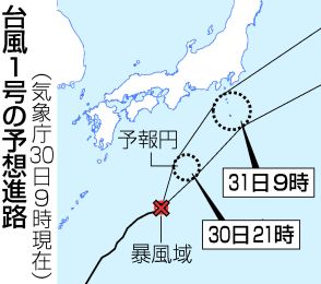 【図解】台風1号、あす伊豆諸島接近＝強風、大雨の恐れ―気象庁