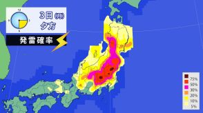 3日(月)にかけて大気が非常に不安定　東～北日本は激しい雷雨のおそれ