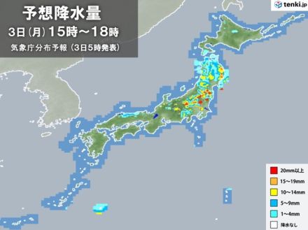 3日　関東甲信や東北は局地的な大雨に注意・警戒　晴れる所もにわか雨