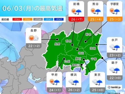 3日の関東甲信　午後は内陸部を中心に激しい雨　短時間で道路が冠水するおそれも