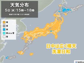 今日5日の天気　広く晴れて洗濯日和　名古屋など真夏日に迫る所も　北海道は雨や雷雨