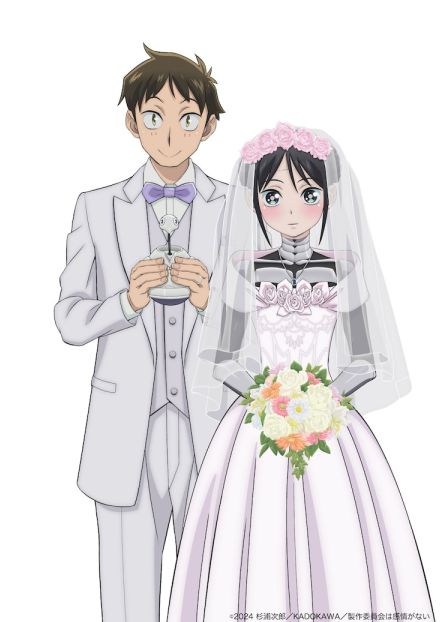 「僕の妻は感情がない」新郎新婦姿のタクマ＆ミーナのイラスト　松田利冴、若井友希出演