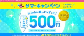 IIJmio、最大1100円×3カ月割引の「サマーキャンペーン【SIM特典】」　9月2日まで開催