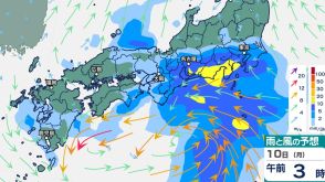 関東、近畿、東海、四国など雨…日曜から月曜　低気圧が東へ進む　雨シミュレーション9日（日）～10日（月）