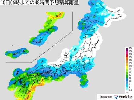 明日9日は西日本の太平洋側で大雨　局地的に滝のような雨も　土砂災害などに注意