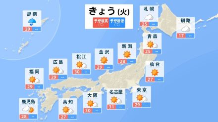 11日は30℃超の真夏日のところも…熱中症に注意を　沖縄では大雨注意　東京・大阪・名古屋・福岡など全国主要エリアの16日間天気