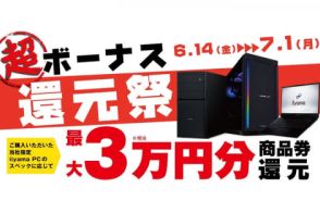 パソコン工房、PC購入で最大3万円相当還元「超 ボーナス還元祭」