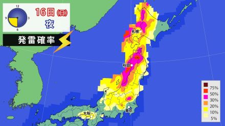 【16日(日)】30℃以上真夏日続くも大気不安定　午後中心に晴れ間あっても急な激しい雷雨注意