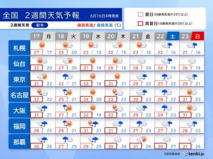 梅雨入り予想　次の週末までに続々と梅雨入りへ　梅雨前線が北上　2週間天気