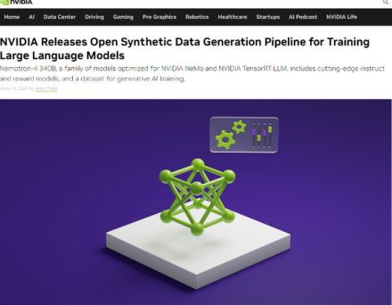 NVIDIA、AIトレーニング用合成データ生成モデル「Nemotron-4 340B」を商用利用可でリリース