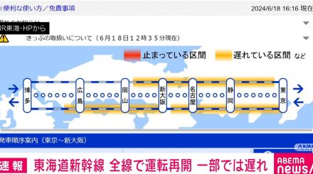 東海道新幹線 全線で運転再開 一部路線で運行遅れ