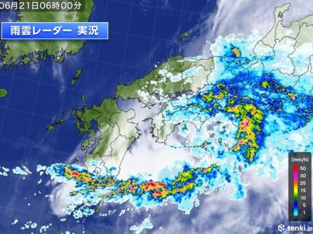 21日　鹿児島県で線状降水帯発生　四国～東海は午前中は雨や雷雨　関東は昼前後に雨