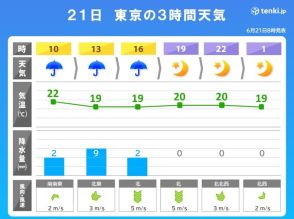 関東甲信　昼頃は南部中心に雨脚強まる　朝から気温低下　都心など日中は20℃下回る