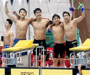 男子４００メートルリレーで浜松商が連覇…競泳・静岡県高校総体