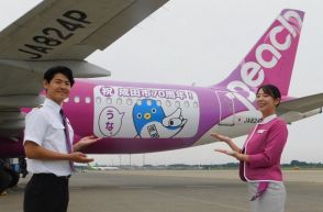 「うなりくんジェット」運行開始　ピーチの特別塗装機に成田市キャラ