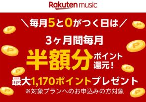 「Rakuten Music」、対象プラン半額分の「楽天ポイント」還元　25日から