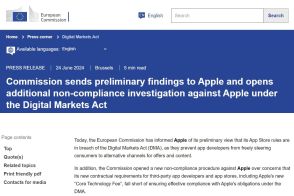 EU、アップルのデジタル市場法違反で予備的見解