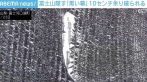 富士山隠す“黒い幕”が10センチあまり破られる、修理したばかり 山梨・富士河口湖町