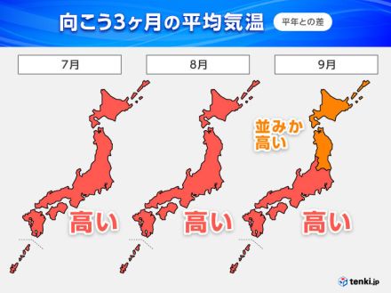 3か月予報　この夏も猛暑　7月～高温　梅雨明け前から熱中症警戒　9月も残暑長引く