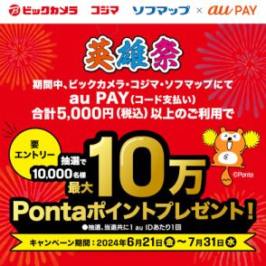 ビックカメラグループ×au PAYキャンペーン、最大10万Pontaポイント当たる