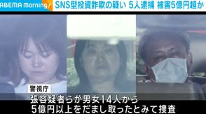 SNS型投資詐欺の疑いで男女5人を逮捕 被害額は5億円超か