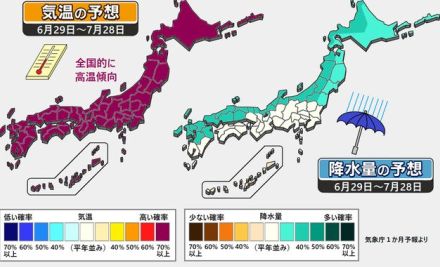 【1か月予報】梅雨の晴れ間に猛烈な暑さも