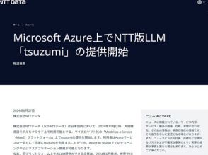 NTTデータ、NTT版LLM「tsuzumi」をAzure上でMaaSとしてサービス提供へ