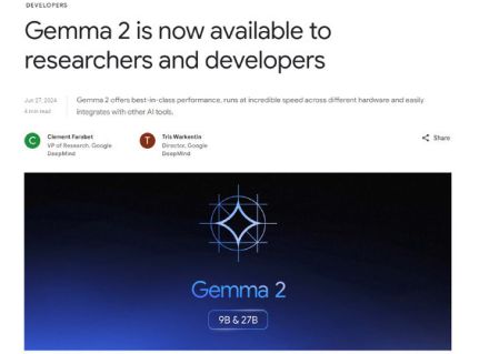 Google、オープンな生成AIモデル「Gemma 2」リリース　270億パラメータモデル追加