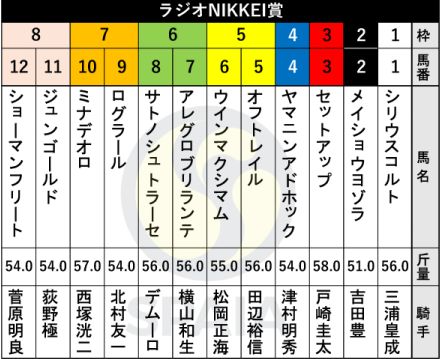 【ラジオNIKKEI賞枠順】青葉賞4着サトノシュトラーセは6枠8番　スプリングS2着アレグロブリランテは6枠7番