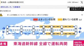 JR東海道新幹線、全線で運転再開 最大で1時間ほどの遅れ