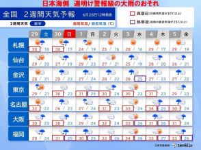 梅雨前線の活動活発　週明けは日本海側で警報級の大雨　高温多湿続く　熱中症厳重警戒