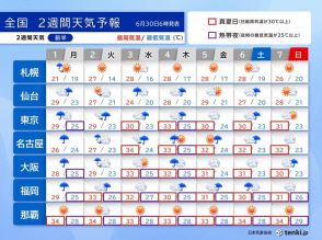 明日7月1日にかけて荒天　九州から東北は梅雨の最盛期の大雨に警戒　2週間天気