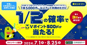 三井住友カード、Vポイント500円相当が2分の1の確率で当たる。ららぽーと・三井アウトレットパークなど対象