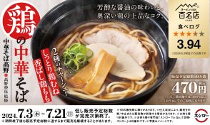 スシロー×食べログ「中華そば髙野」監修「鶏の中華そば」発売、名店監修ラーメンシリーズ新メニュー