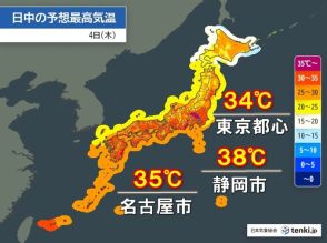 4日　関東以西は危険な暑さ　38℃と体温超えも　北陸・東北は午前まで大雨災害警戒