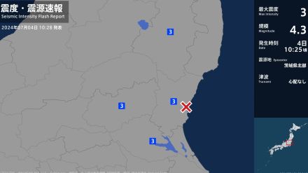 福島県、茨城県、栃木県で最大震度3の地震　福島県・矢祭町、茨城県・水戸市、日立市、常陸太田市、笠間市